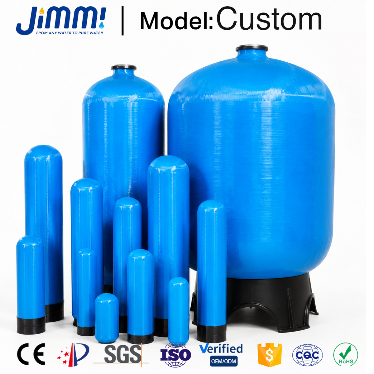 JIMMI Heavy-Duty Chemical-Resistant FRP Water Treatment Pressure Tank